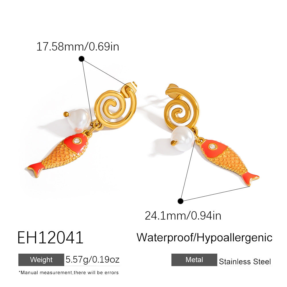 Colorful Fish Pendant DIY Stainless Steel Earrings for Women