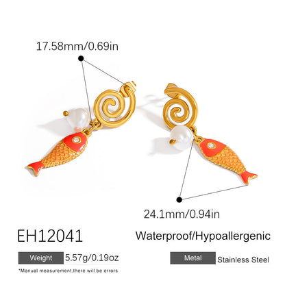 Colorful Fish Pendant DIY Stainless Steel Earrings for Women