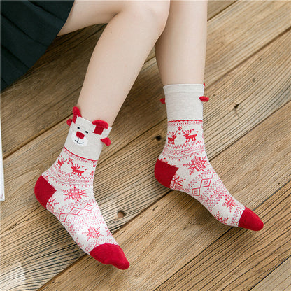 Funny Cartoon Reindeer Christmas Crew Socks Set