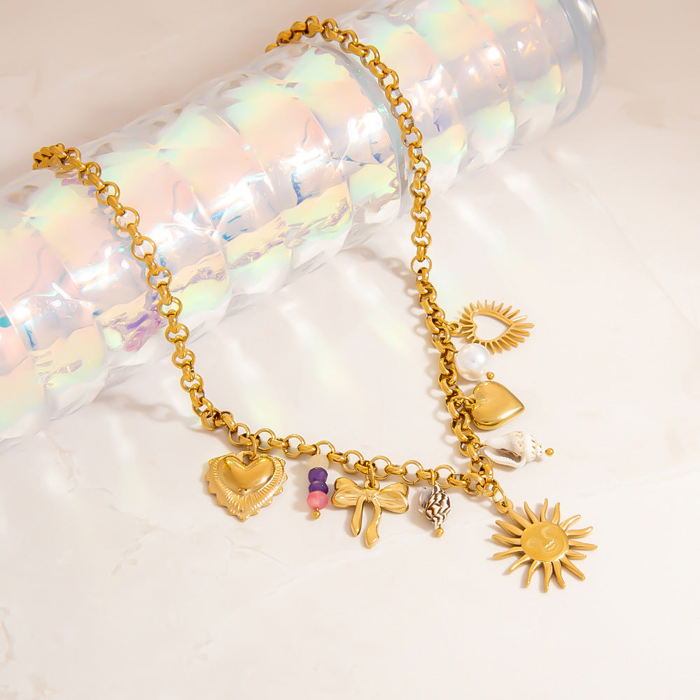 Sun Pendant Stainless Steel Lock Necklace for Women