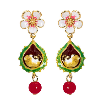 Charming Hand-Painted Enamel Squirrel Floral Earrings For Women