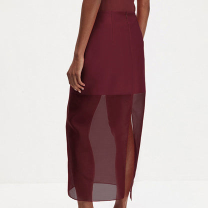 Fashionable Black Mesh Midi Skirt With High Waist Design