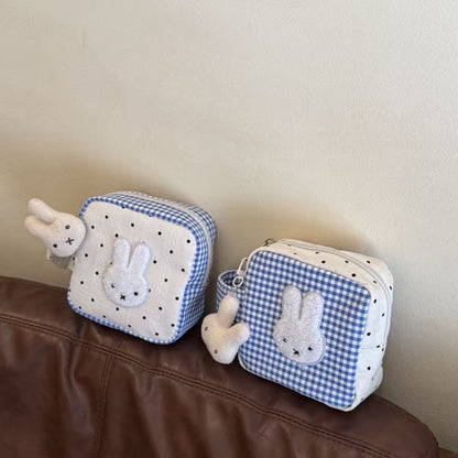 Blue Checkered Bunny Storage Bag Cute Animal Camera Bag