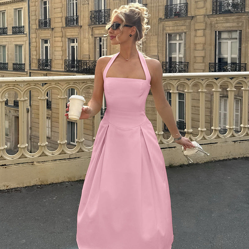 High-Waisted Halter Bodycon Dress Chic Solid Color