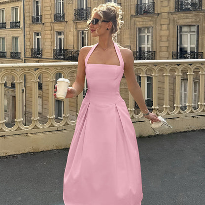 High-Waisted Halter Bodycon Dress Chic Solid Color