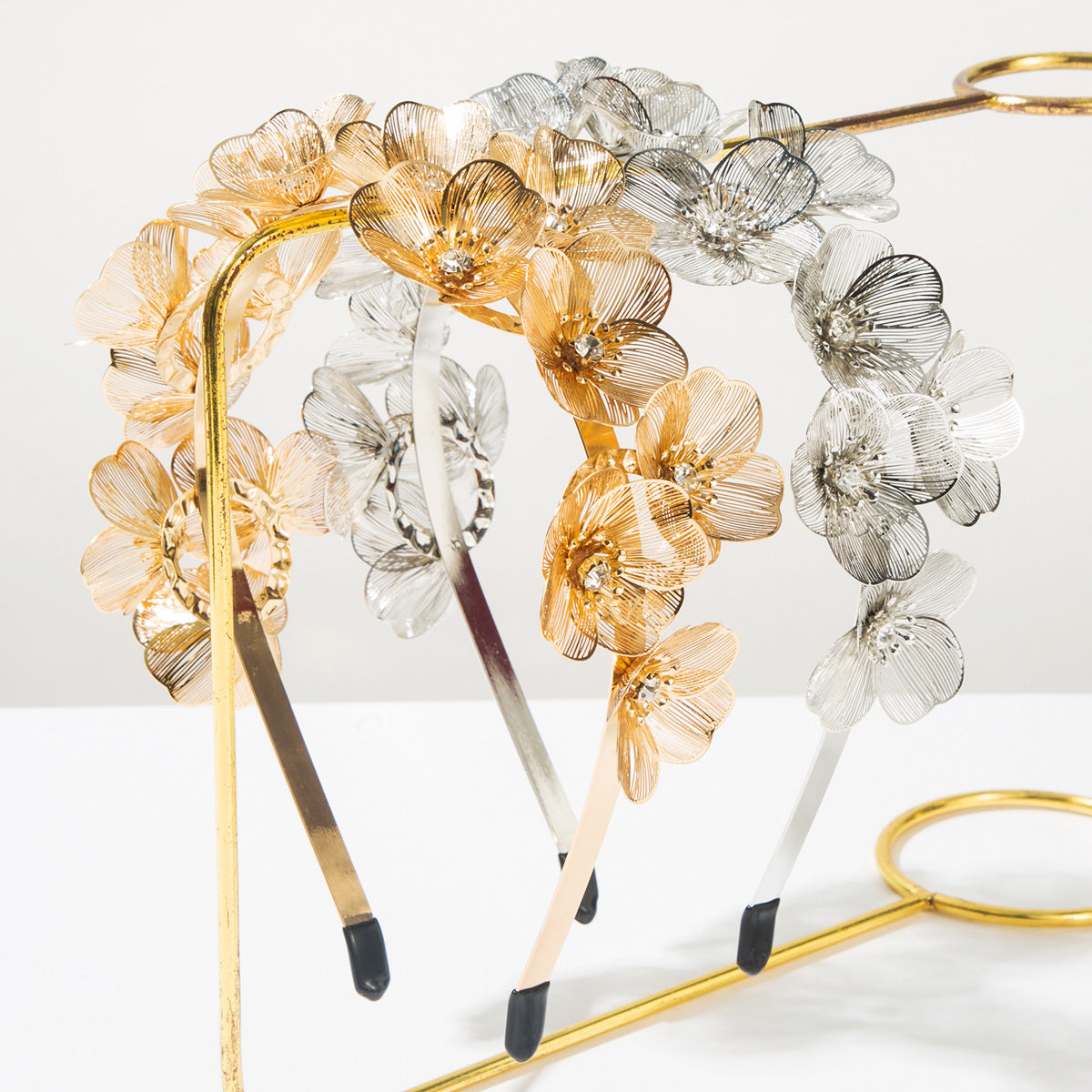 Floral Metal Hairband with Ginkgo Leaf and Rhinestones for Parties