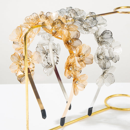 Floral Metal Hairband with Ginkgo Leaf and Rhinestones for Parties