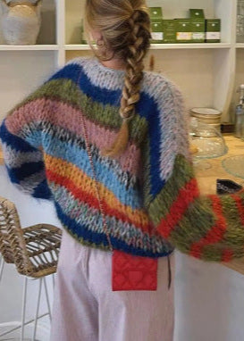 Oversized Lightweight Knit Sweater With Multicolor Stripes