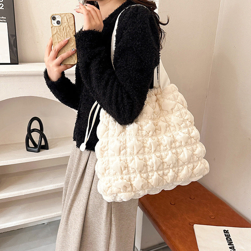 Trendy Velvet Bucket Bag Soft Casual Tote