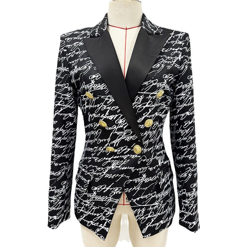 Letter Print Tailored Blazer Jacket