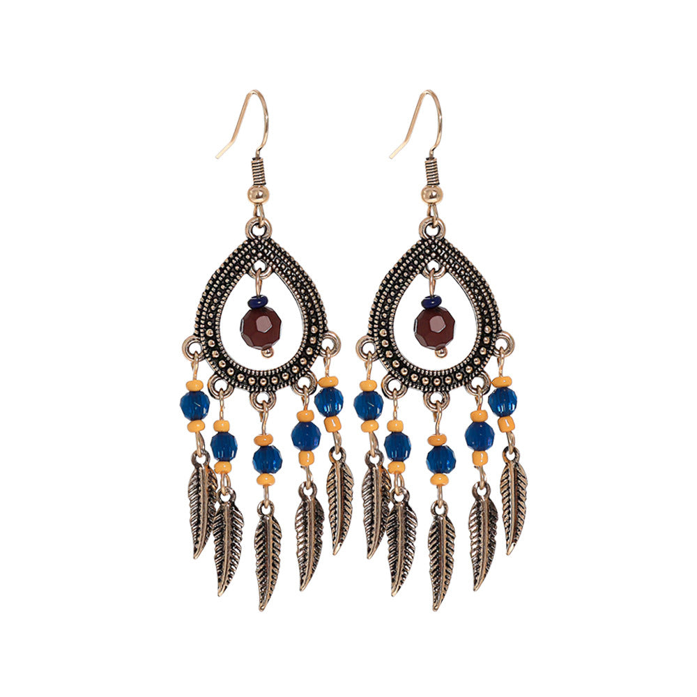 Vintage Geometric Leaf Beaded Earrings Set Fashionable Accessories