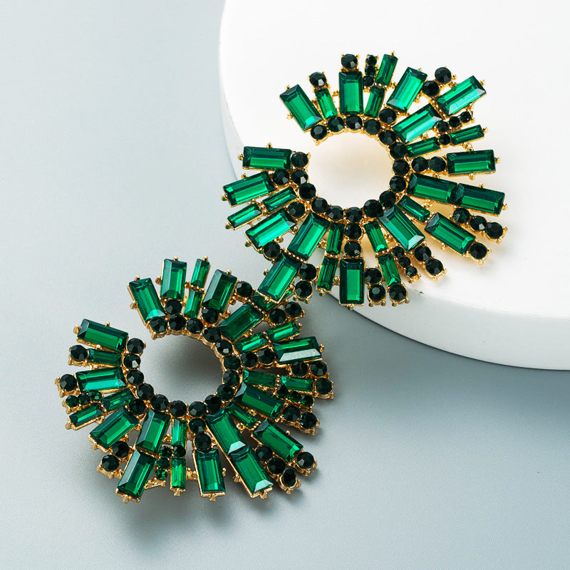Colorful Water Drop Earrings Alloy Inlaid Crystal Floral Design