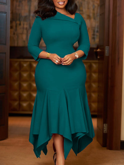 Elegant Off-Shoulder Bodycon Dress In Solid Colors
