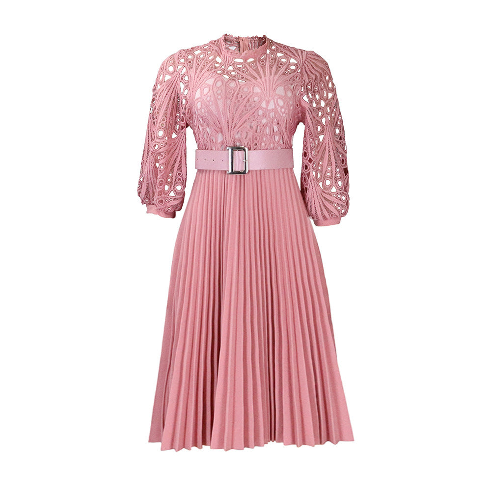 Elegant Lace Pleated Dress All-Season Casual Dress