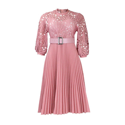 Elegant Lace Pleated Dress All-Season Casual Dress
