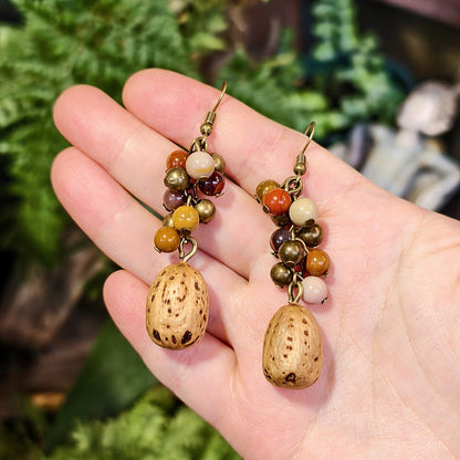 Vintage Botanical Wood Hoop Earrings - Handcrafted Nature-Inspired Designs