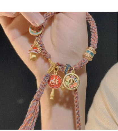 Tibetan Thangka Woven Hand Rope Ethnic Style Lucky Hand Strand Light Luxury Small And Exquisite Retro Women'S Bracelet