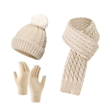 Warm Knit Beanie Scarf Gloves Set