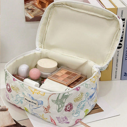 Trendy Print Quilted Large Capacity Makeup Bag