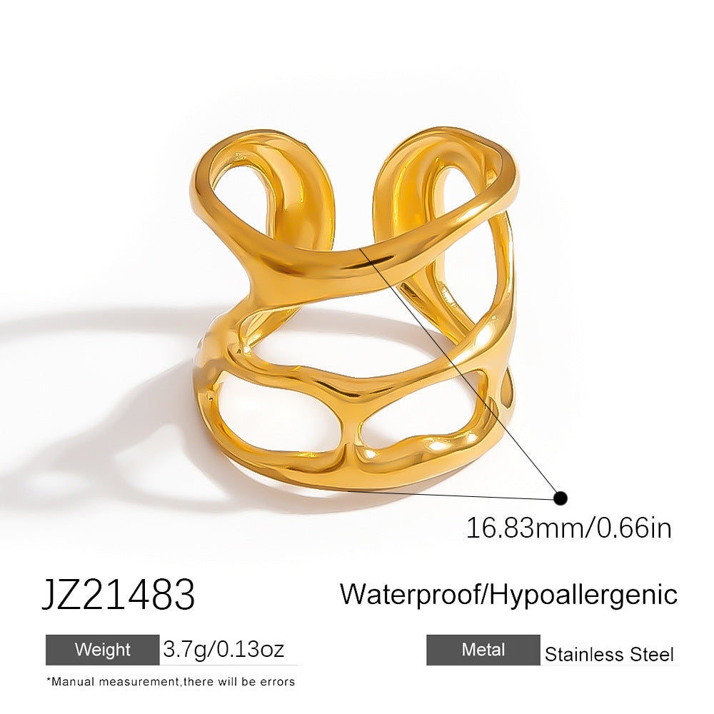 Luxury Gold Leaf Adjustable Ring Stainless Steel Fashion Ring