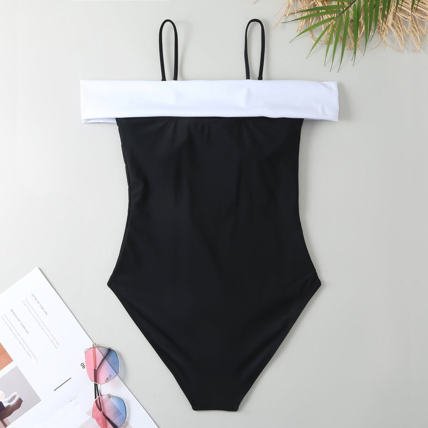 Color Block Bow Swimwear with Mesh Cover