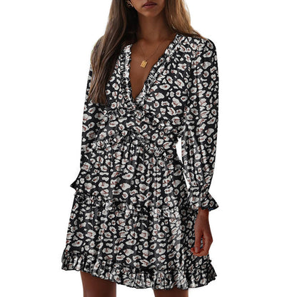 Dress Open Back Chiffon Waist Sexy High Waist Long Sleeve Floral Skirt Women