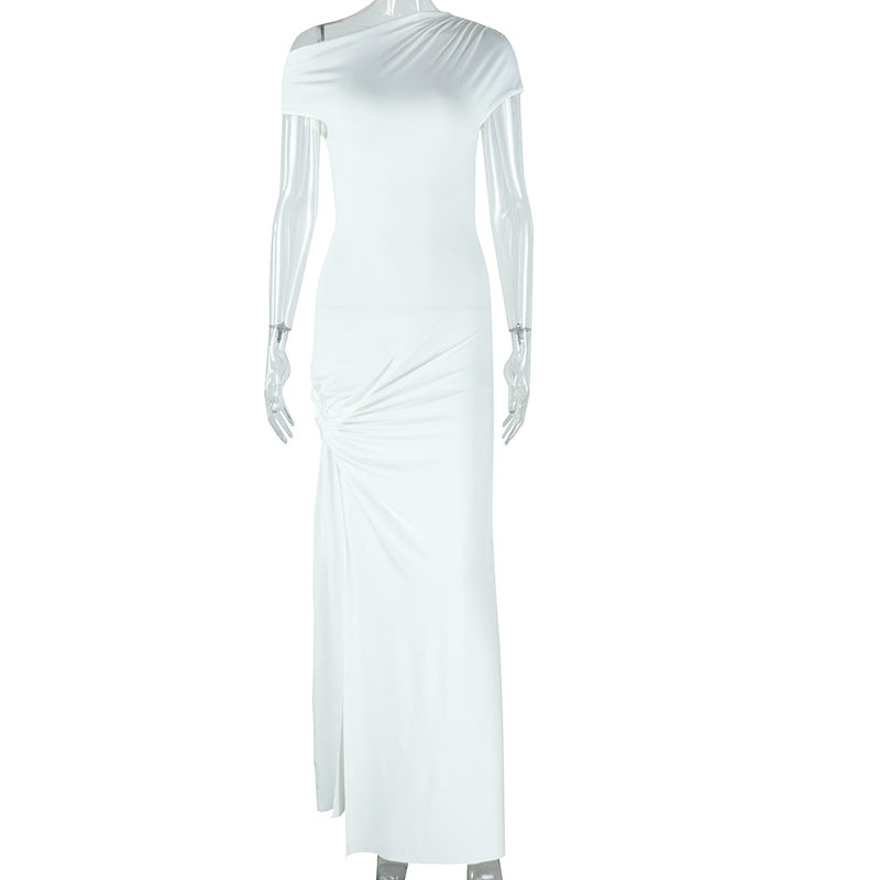 Solid Color Off-Shoulder Midi Dress Trendy Casual Style