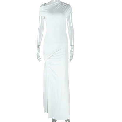 Solid Color Off-Shoulder Midi Dress Trendy Casual Style