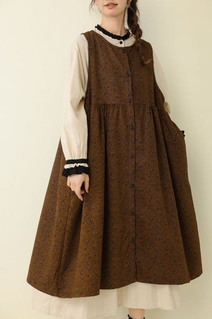 Vintage Floral Print Loose Maxi Dress
