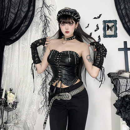 Gothic Punk Strapless Studded Top for Women
