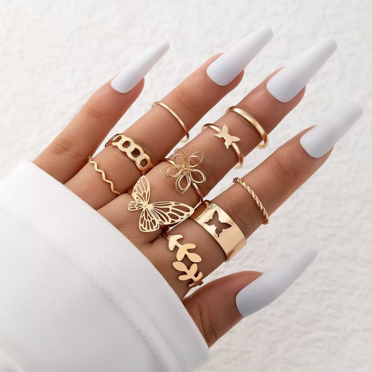Fashionable Geometric Butterfly Open-Ended Adjustable Rings Set