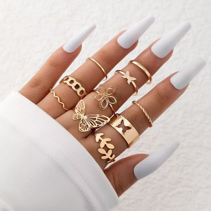 Fashionable Geometric Butterfly Open-Ended Adjustable Rings Set