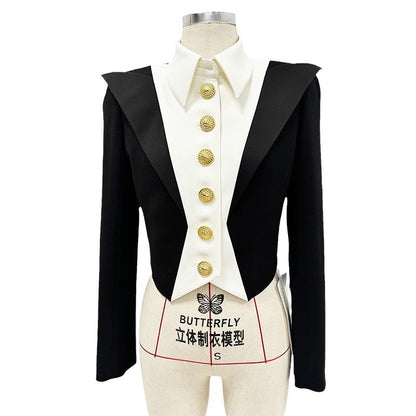 Stylish Color-Block Double-Layer Blazer Jacket