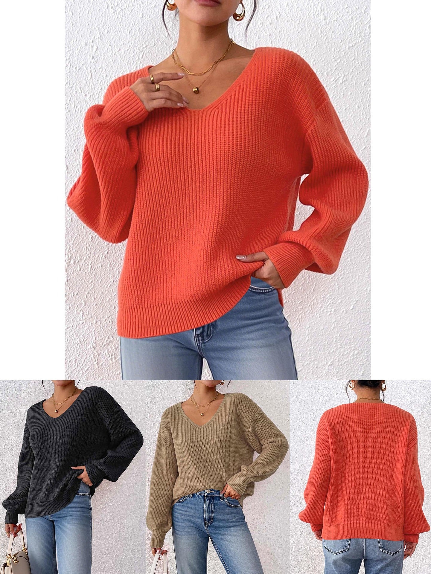 Casual V-Neck Loose Sweater Women
