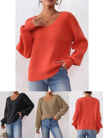 Casual V-Neck Loose Sweater Women