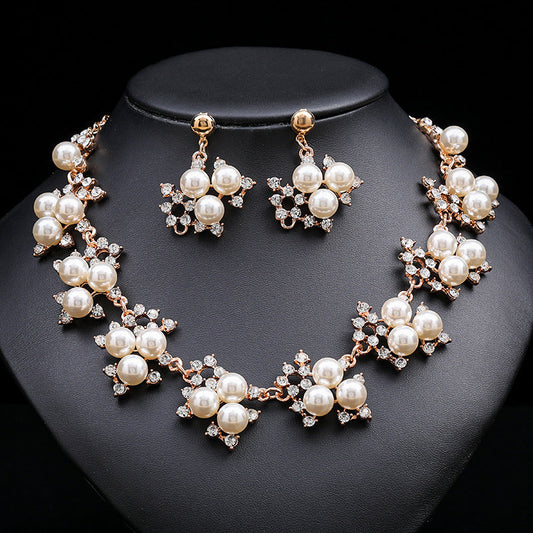 Elegant Pearl Necklace Set for Women - Gold Alloy Bridal Accessories