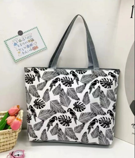 Large Capacity Canvas Tote Bag with Floral Print