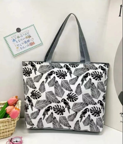 Large Capacity Canvas Tote Bag with Floral Print