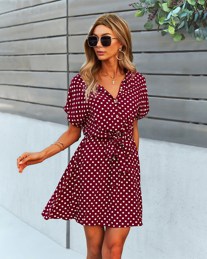 Polka-Dot Nipped-In Dress Summer A-Line Dress