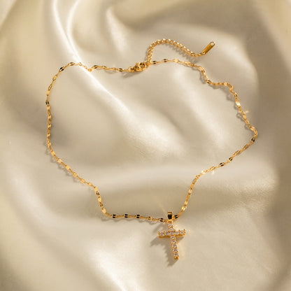 Vintage Rhinestone Cross Pendant Necklace