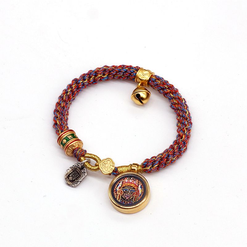 Tibetan Zajilam Small Tangka Bracelet With Regong Hand-Painted Tibetan Style Handwoven Gawu