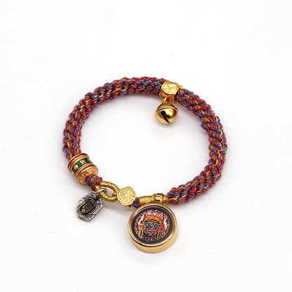 Tibetan Zajilam Small Tangka Bracelet With Regong Hand-Painted Tibetan Style Handwoven Gawu