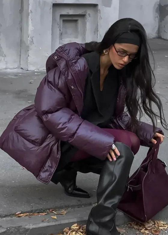 Oversized Puffer Jacket Glossy Plum Material