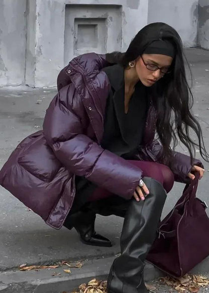 Oversized Puffer Jacket Glossy Plum Material