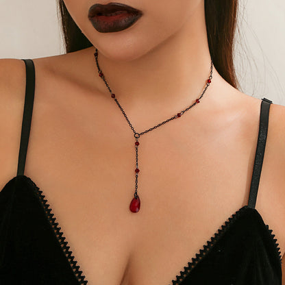 Gothic Vintage Blood Tear Drop Fringe Necklace For Women
