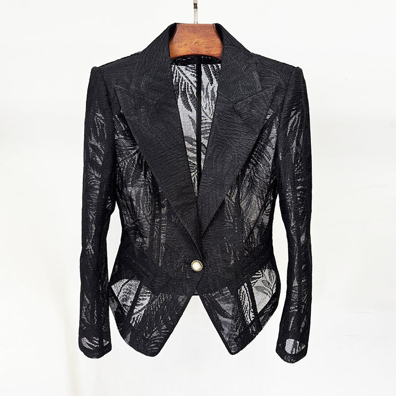 Fashionable Slim Fit Embroidered Mesh Blazer Jacket