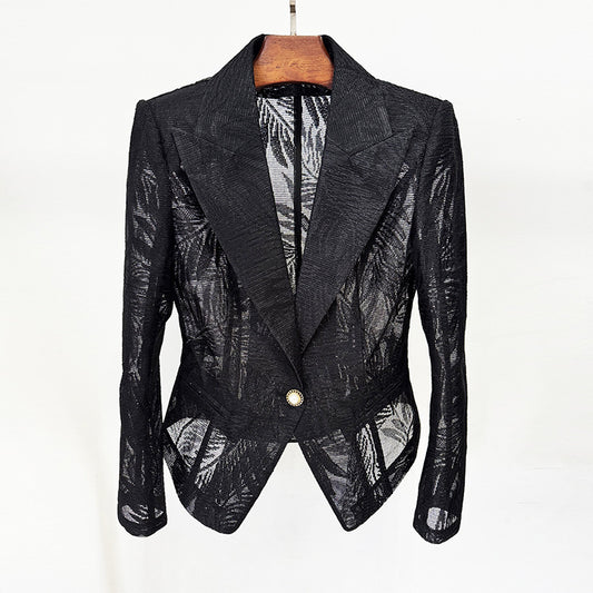Fashionable Slim Fit Embroidered Mesh Blazer Jacket