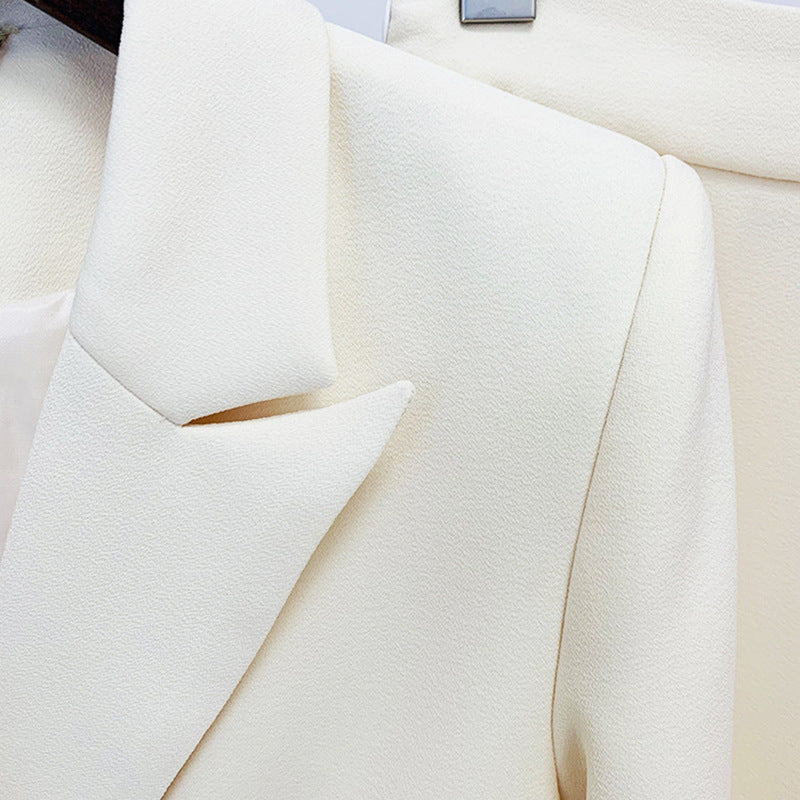Cream Buttoned Blazer Pantsuit Set