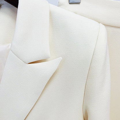 Cream Buttoned Blazer Pantsuit Set