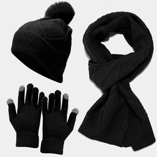 Winter Knit Thick Warm Scarf Hat Gloves Set